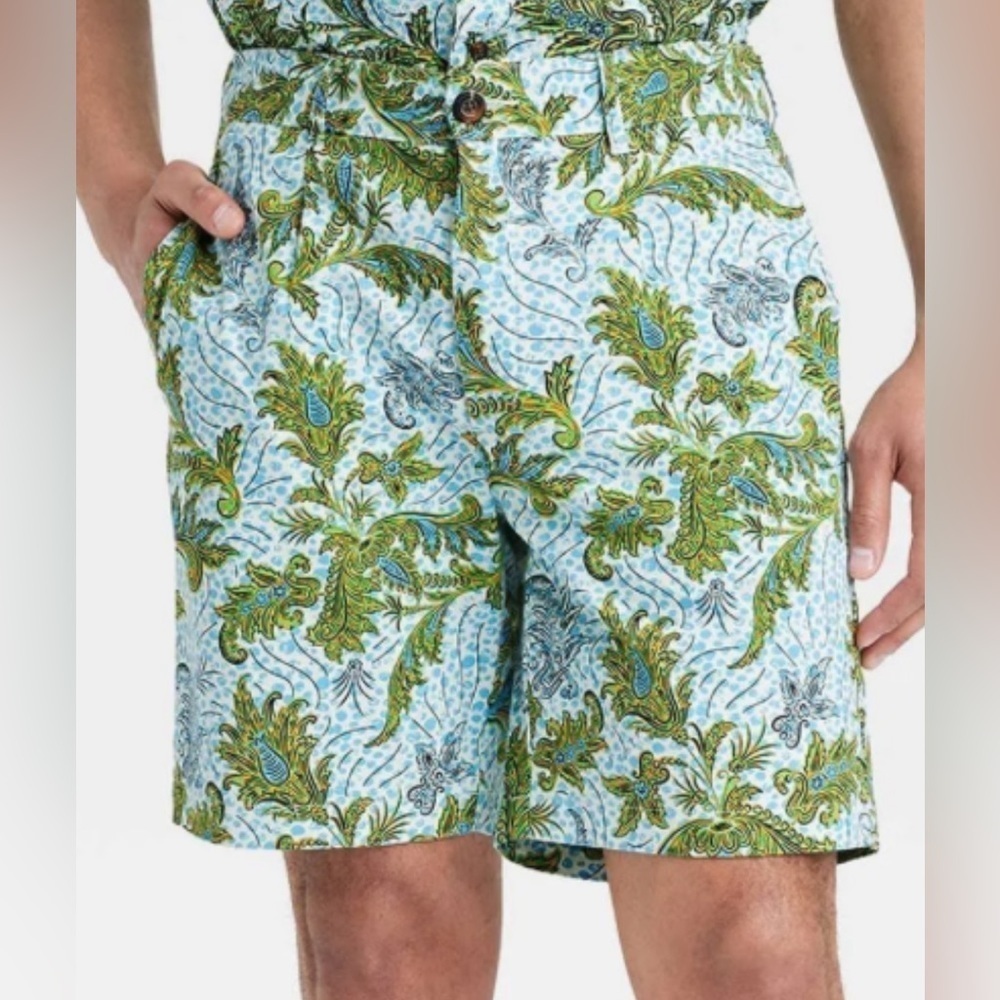 Houston White Paisley Print Chino Shorts Men’s 30 Blue Green Stretch Cotton
